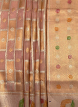 MIMOSA Peach Banarasi Art Silk Saree — Close-up of the lower drape and pleats
