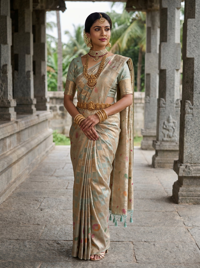 MIMOSA Saffire Banarasi Art Silk Saree — Full view on model