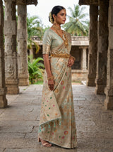 MIMOSA Saffire Banarasi Art Silk Saree — Face and jewelry detail