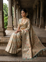MIMOSA Saffire Banarasi Art Silk Saree — View of the back and hairstyle