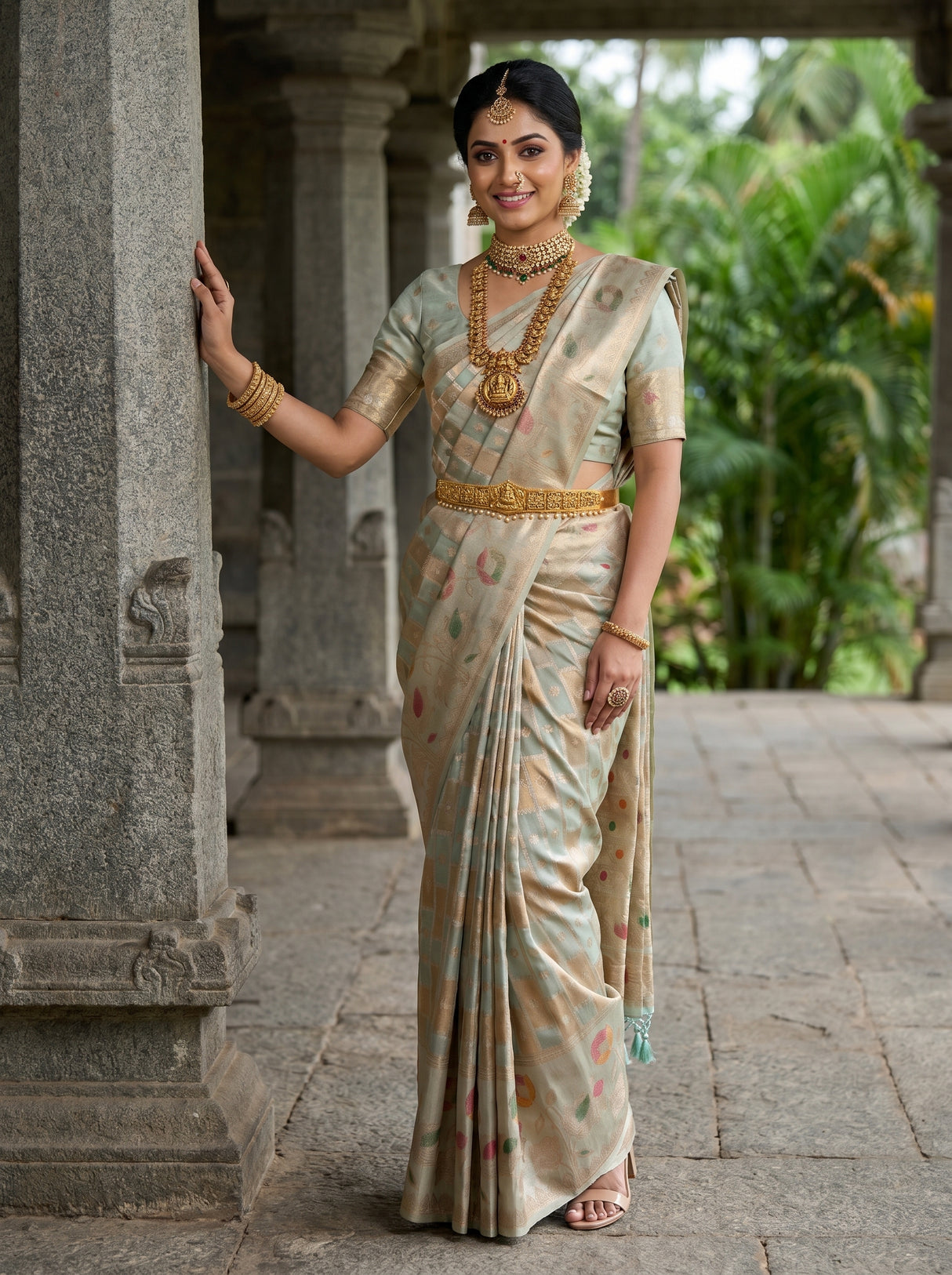 MIMOSA Saffire Banarasi Art Silk Saree — Arm and bangle detail