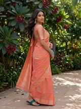 MIMOSA Gajari Banarasi Linen Saree — pose 9 styling detail