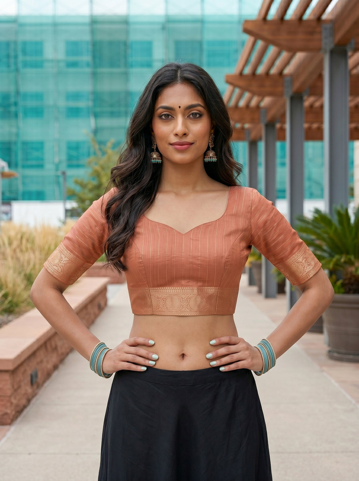 MIMOSA Gajari Banarasi Linen Saree — blouse close-up