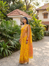 MIMOSA Gold Banarasi Linen Saree — pose 3 styling detail