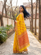 MIMOSA Gold Banarasi Linen Saree — pose 7 styling detail