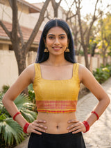 MIMOSA Gold Banarasi Linen Saree — blouse close-up