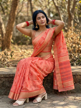 MIMOSA Gajari Banarasi Linen Saree — pose 8 styling detail