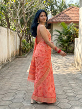 MIMOSA Gajari Banarasi Linen Saree — pose 9 styling detail