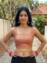 MIMOSA Gajari Banarasi Linen Saree — blouse close-up