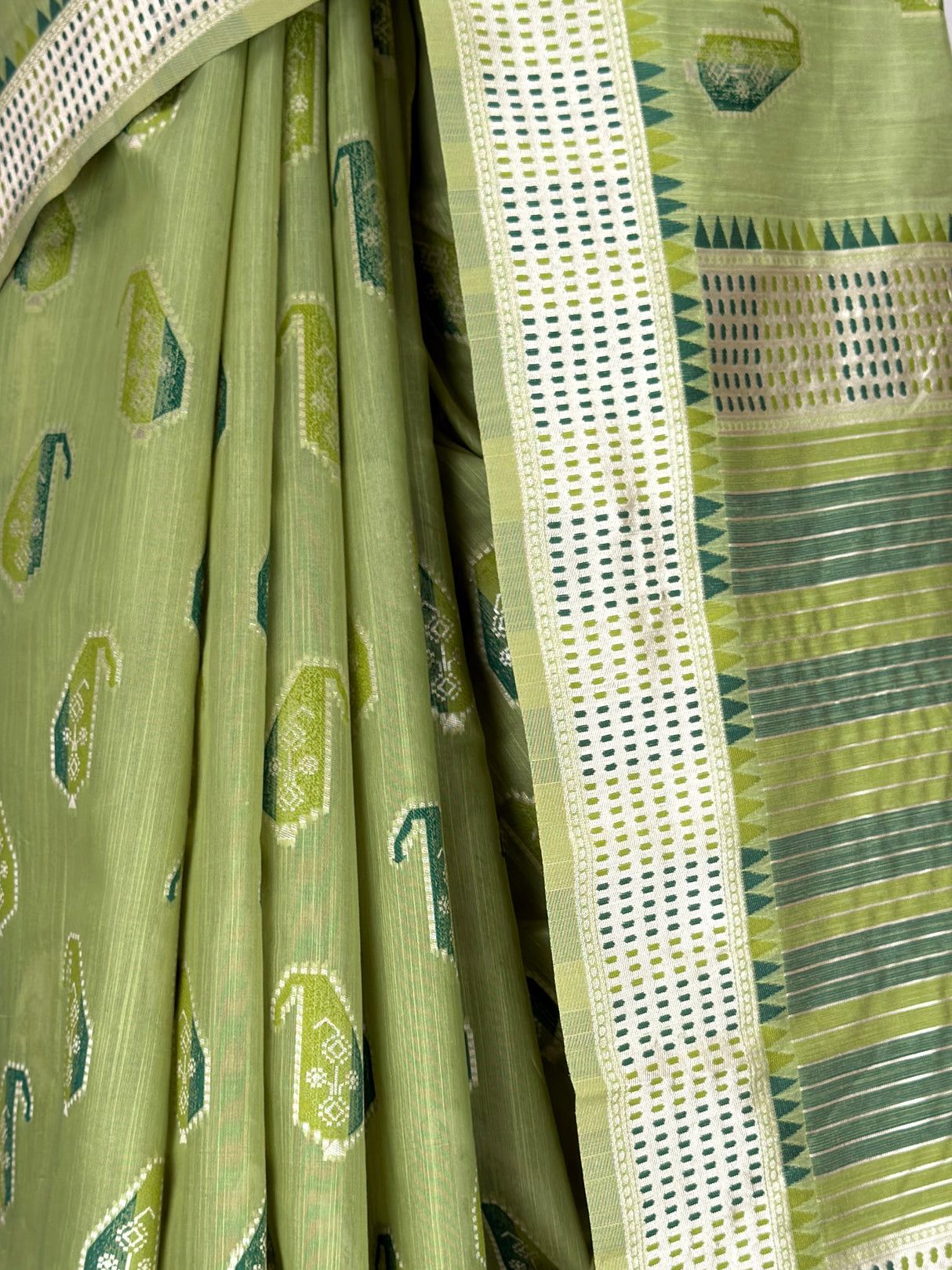 MIMOSA Olive Banarasi Linen Saree — fleets shot full lifestyle
