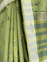 MIMOSA Olive Banarasi Linen Saree — fleets shot full lifestyle