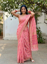 MIMOSA Pink Banarasi Linen Saree — pose 4 styling detail