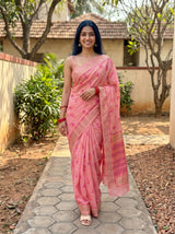 MIMOSA Pink Banarasi Linen Saree — pose 6 styling detail