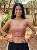 MIMOSA Pink Banarasi Linen Saree — blouse close-up