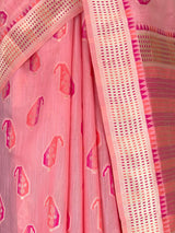 MIMOSA Pink Banarasi Linen Saree — fleets shot full lifestyle