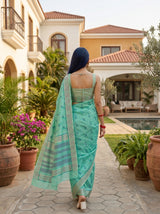 MIMOSA Rama Banarasi Linen Saree — pose 2 styling detail