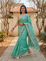 MIMOSA Rama Banarasi Linen Saree — pose 6 styling detail