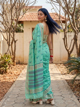 MIMOSA Rama Banarasi Linen Saree — pose 7 styling detail