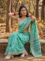 MIMOSA Rama Banarasi Linen Saree — pose 8 styling detail