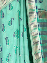 MIMOSA Rama Banarasi Linen Saree — fleets shot full lifestyle