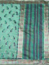 MIMOSA Rama Banarasi Linen Saree — pallu and zari work detail