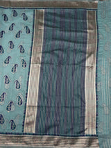 MIMOSA Sapphire Banarasi Linen Saree — pallu and zari work detail