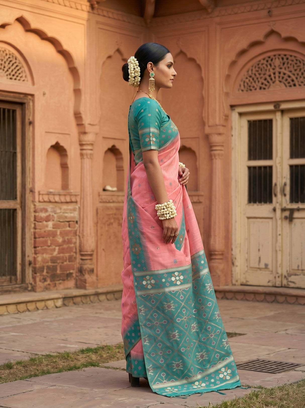 MIMOSA Pink Saree Saree — pose 2 styling detail
