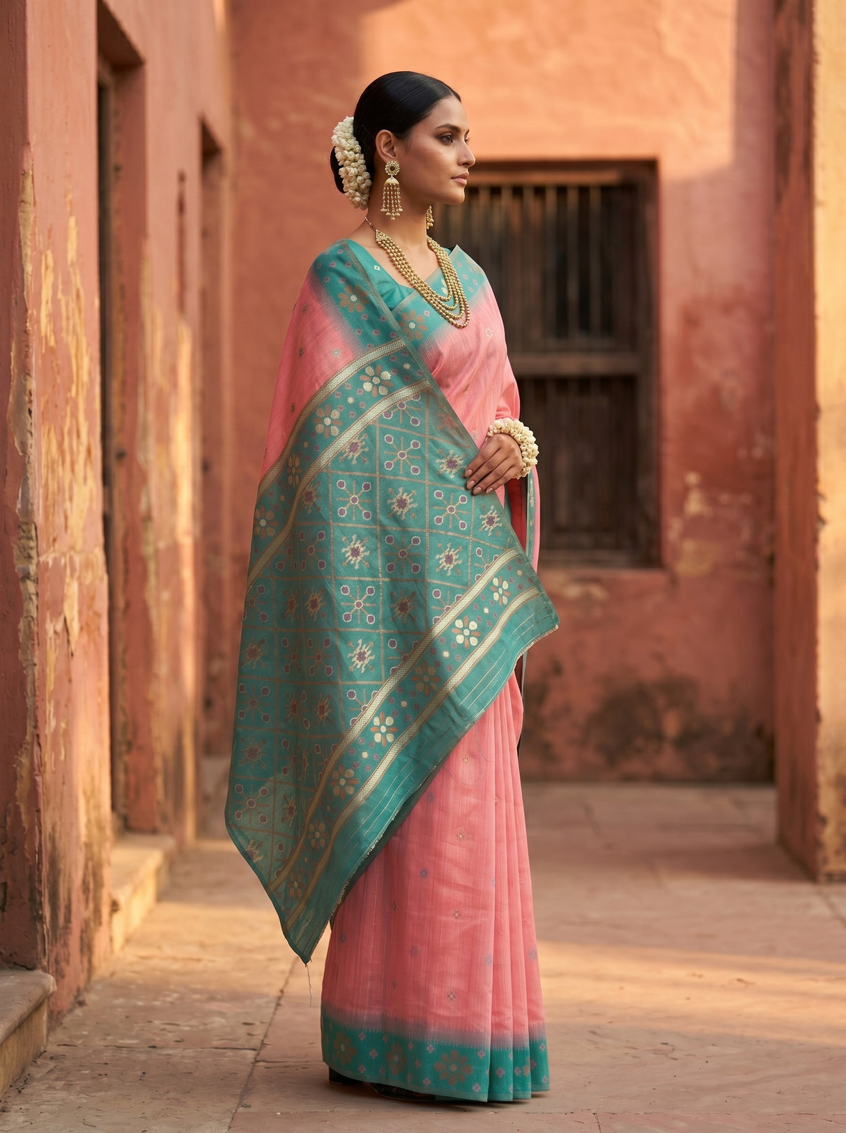MIMOSA Pink Saree Saree — pose 3 styling detail