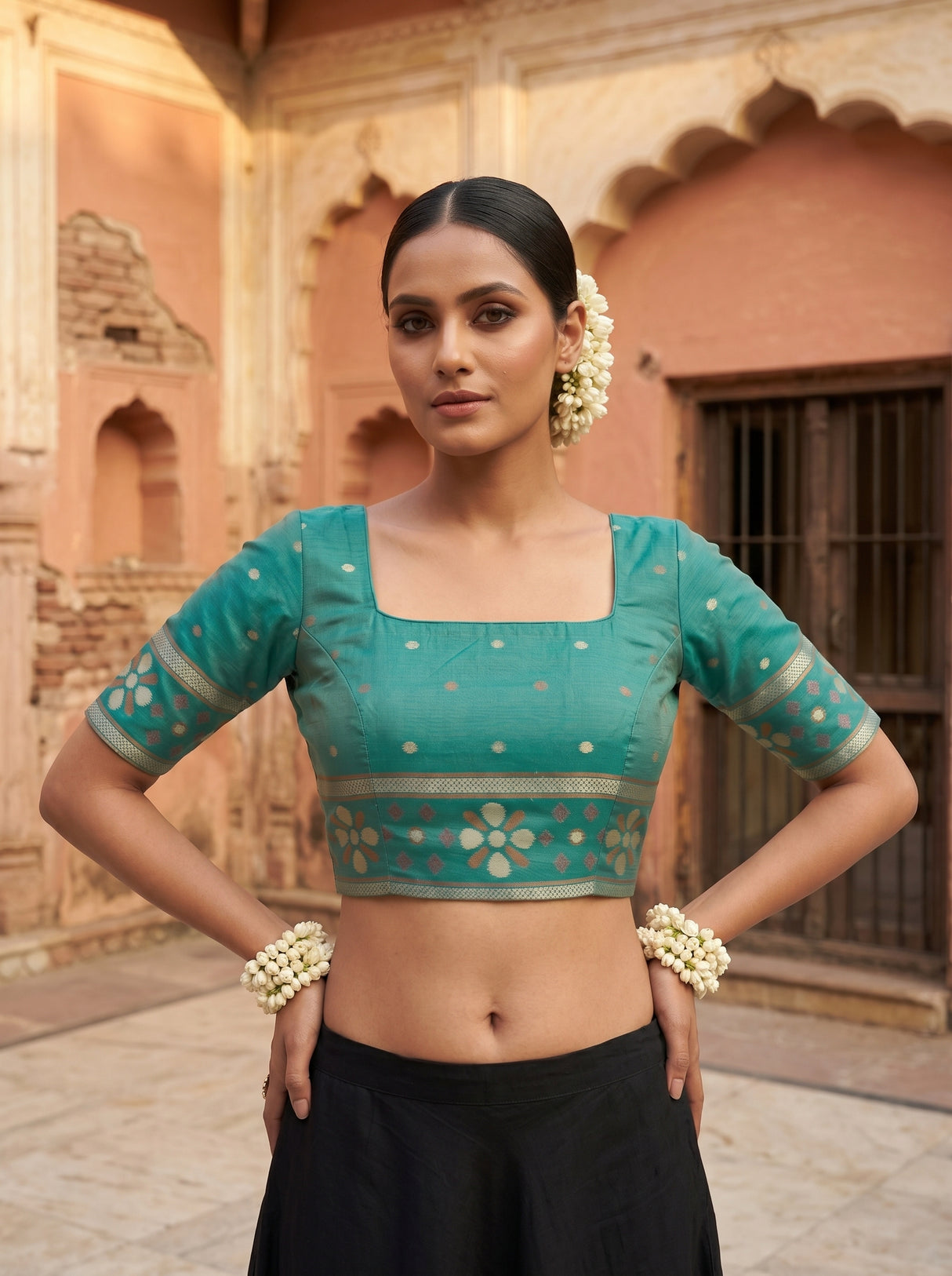 MIMOSA Pink Saree Saree — blouse close-up