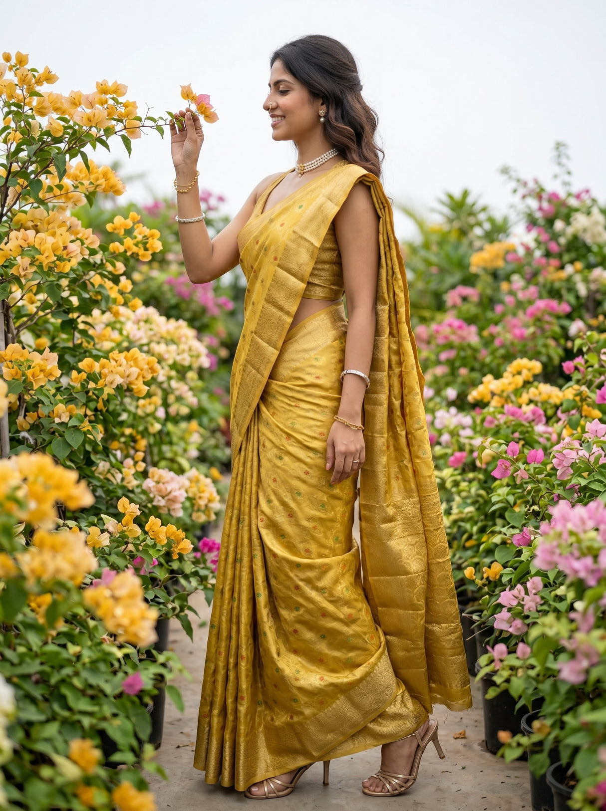 MIMOSA Gold Banarasi Saree — pose 3 styling detail