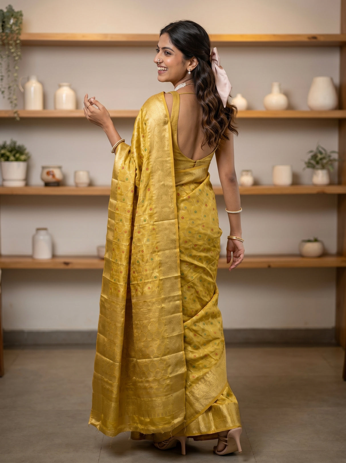 MIMOSA Gold Banarasi Saree — pose 7 styling detail