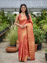 MIMOSA Gajari Banarasi Art Silk Saree — AI Model lifestyle pose