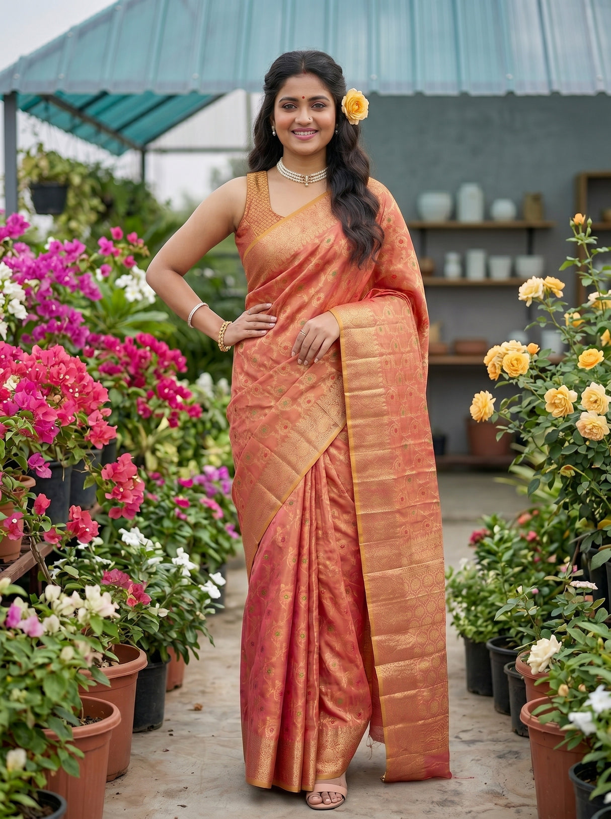 MIMOSA Gajari Banarasi Saree — pose 4 styling detail