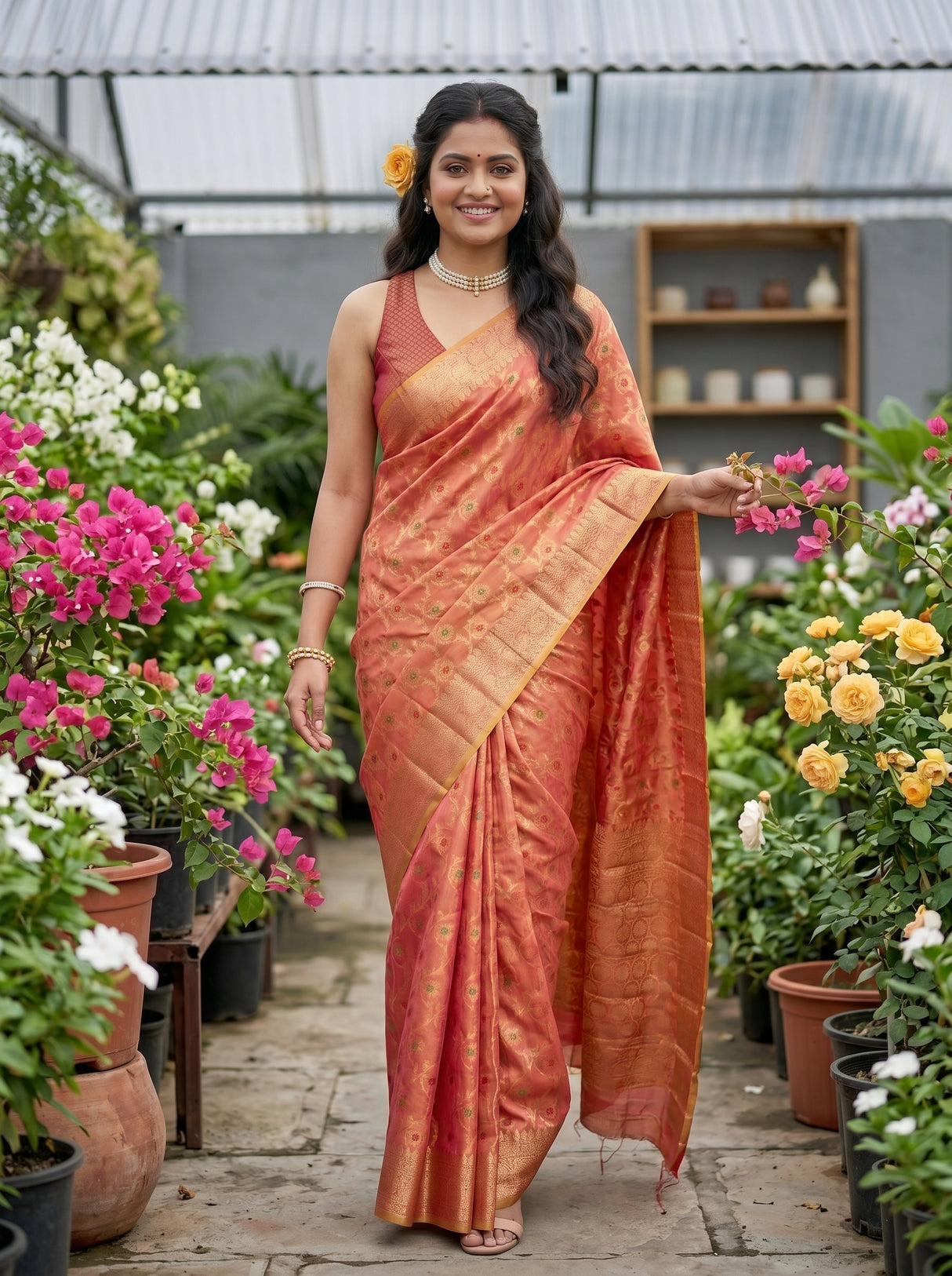 MIMOSA Gajari Banarasi Saree — pose 6 styling detail