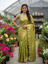 MIMOSA Olive Banarasi Saree — pose 4 styling detail