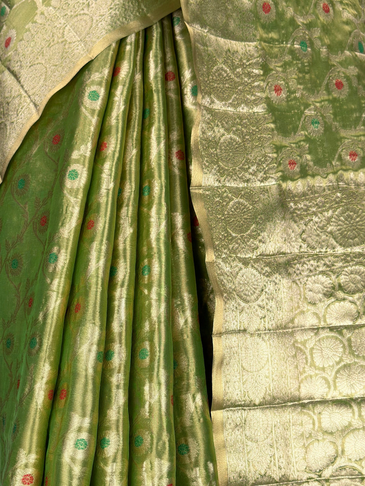 MIMOSA Olive Banarasi Saree — fleets shot full lifestyle