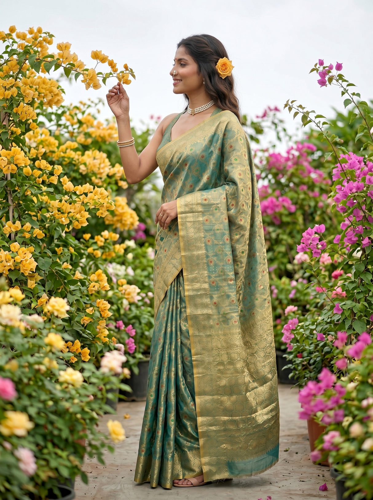 MIMOSA Rama Banarasi Saree — pose 3 styling detail