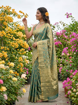 MIMOSA Rama Banarasi Saree — pose 3 styling detail