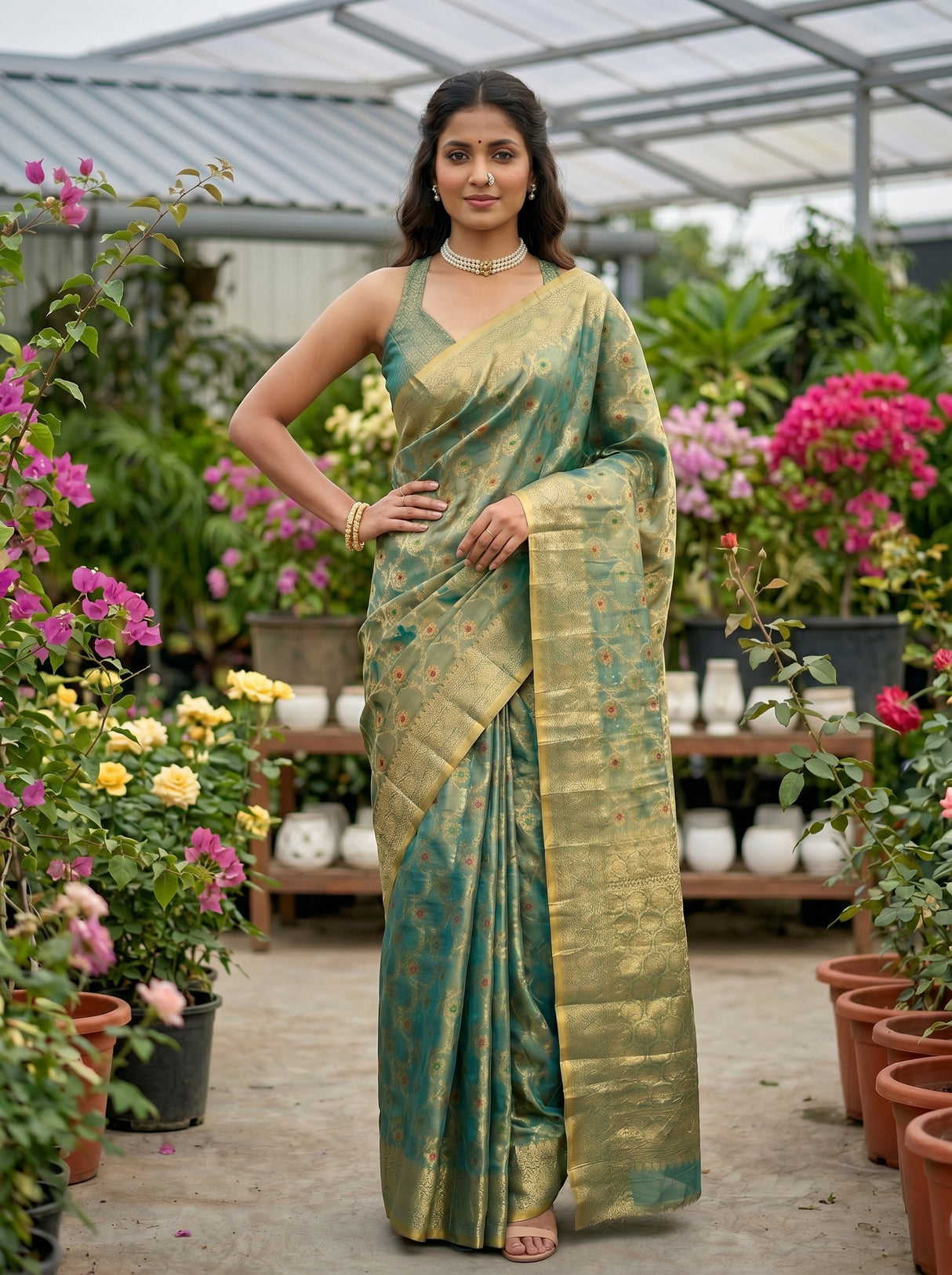 MIMOSA Rama Banarasi Saree — pose 4 styling detail