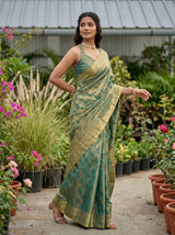MIMOSA Rama Banarasi Saree — pose 5 styling detail