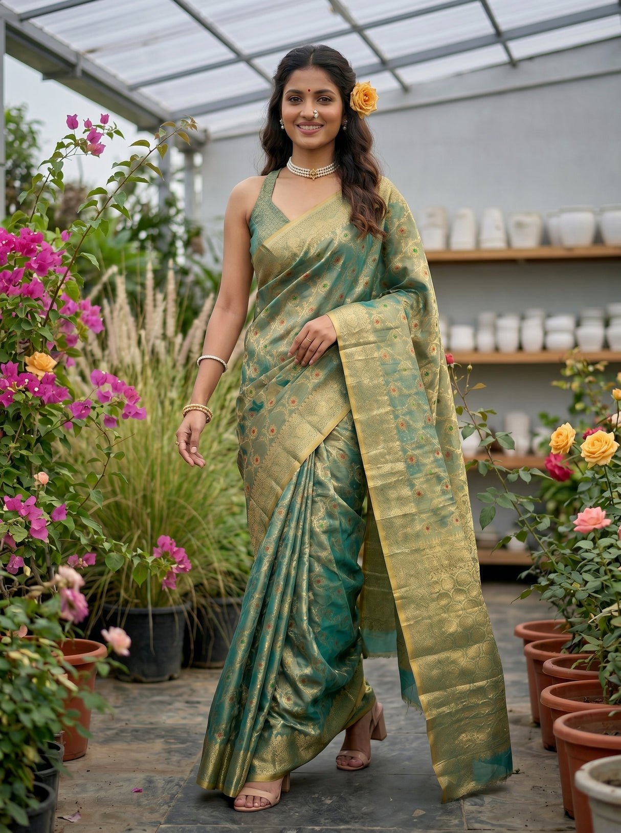 MIMOSA Rama Banarasi Saree — pose 6 styling detail