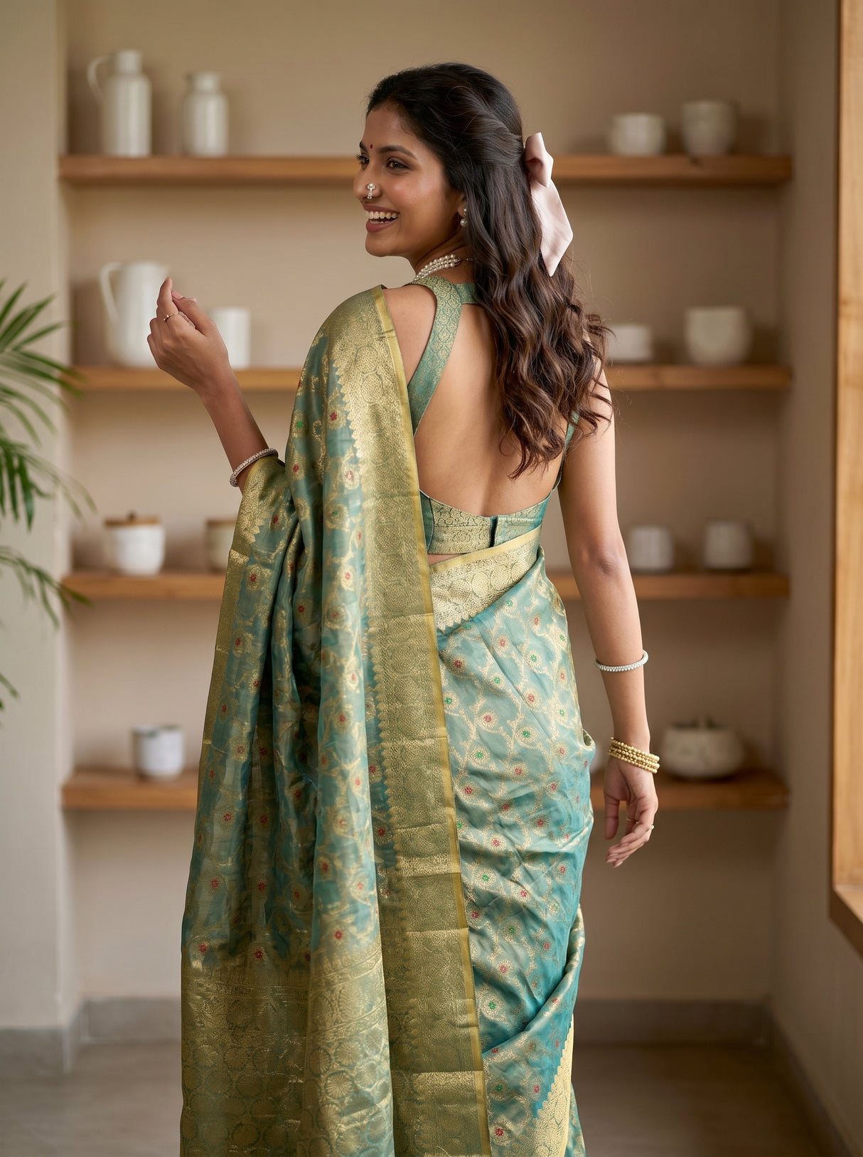 MIMOSA Rama Banarasi Saree — pose 7 styling detail