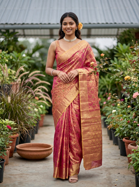 MIMOSA Rani Banarasi Art Silk Saree — AI Model lifestyle pose