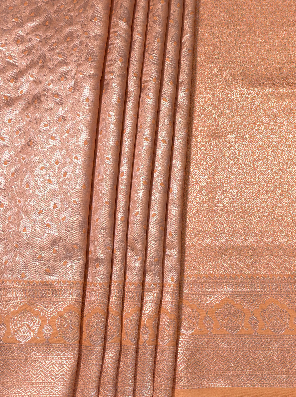 MIMOSA Peach Kanjivaram Art Silk Saree — fleets shot full lifestyle