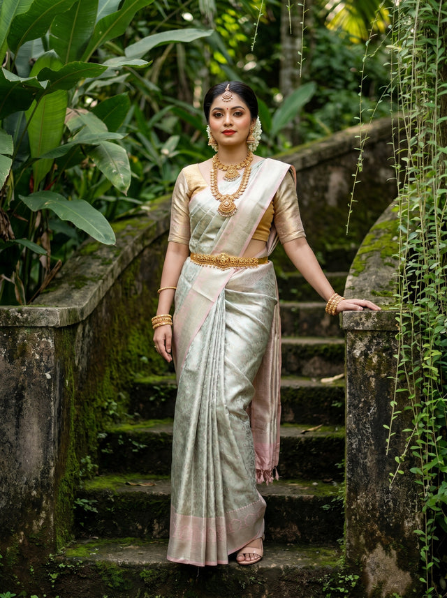 MIMOSA Pink Kanjivaram Art Silk Saree — Full View