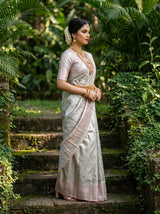 MIMOSA Pink Kanjivaram Art Silk Saree — Bodice and Jewellery Detail