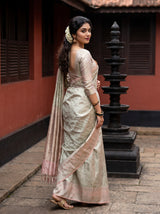 MIMOSA Pink Kanjivaram Art Silk Saree — Footwear and Hem Detail