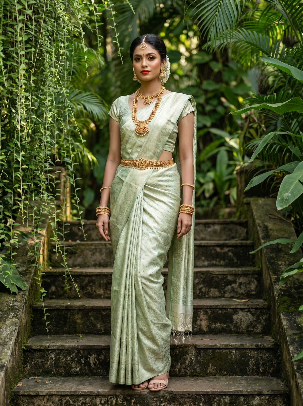 MIMOSA Pista Kanjivaram Art Silk Saree — Full View