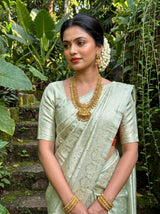 MIMOSA Pista Kanjivaram Art Silk Saree — Lower Drape Detail