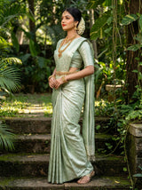 MIMOSA Pista Kanjivaram Art Silk Saree — Close-up on Face